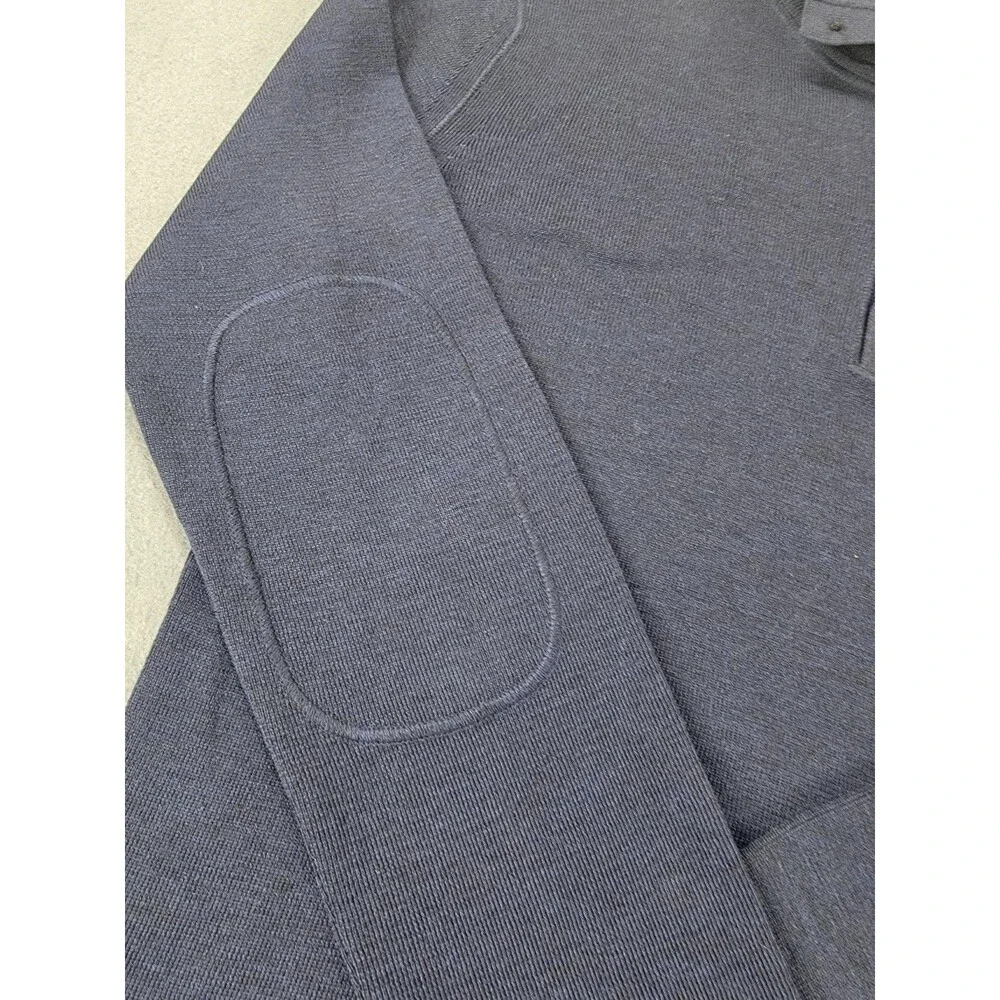 Banana Republic Sweater Mens Large‎ Blue Merino Wool Elbow Patch Pullover Knit